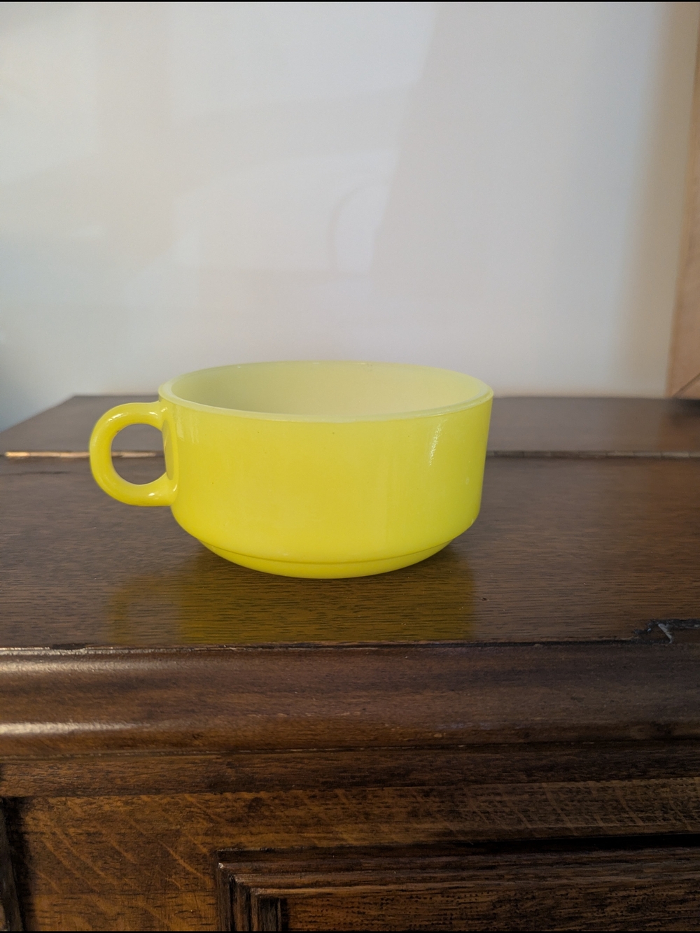 Glasbake Yellow Milk Glass Handled Soup Bowl J-2711